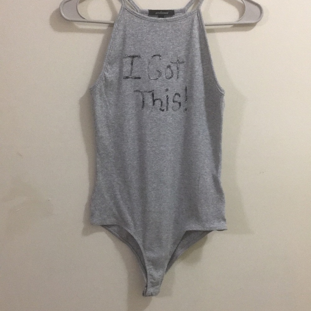 Graphic hand painted/glittered tank bodysuit.